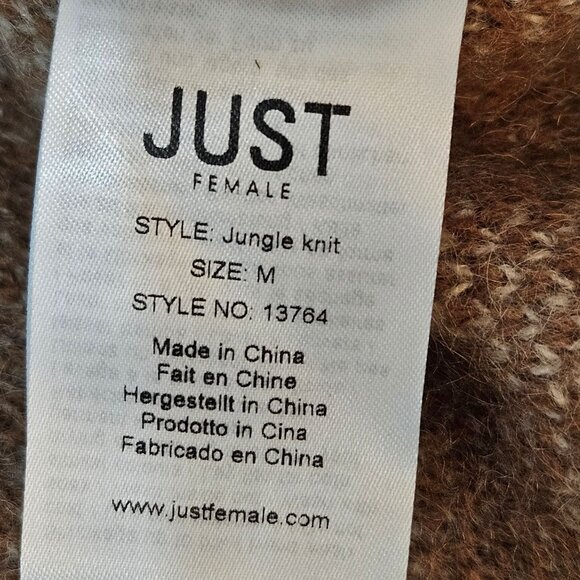 Just Female Sweater Medium Jungle Knit Wool Mohair Animal Print Brown/White - Picture 8 of 12